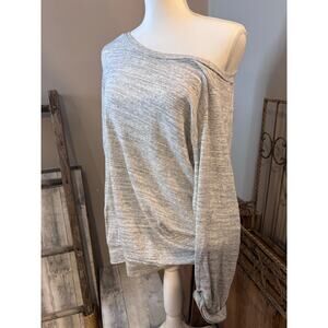 TNA Ladies Large Heather Gray Boat Neck Lightweight Athletic Top Off Shoulder